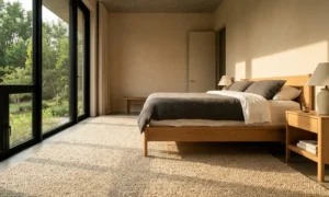 rug extending under bed bedroom floor