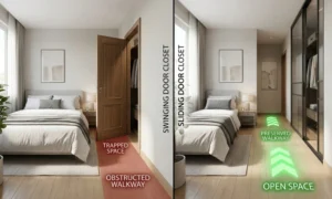 sliding closet doors compact bedroom