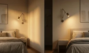 warm angled wall sconce bedroom shadow