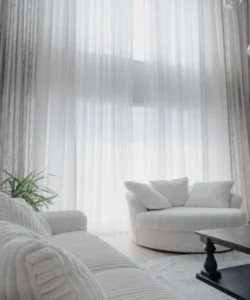 living room tall curtains natural light