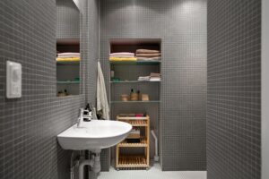 bathroom shelf storage organized