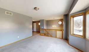 monochromatic living room painted trim