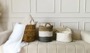 seagrass basket blanket living room summer