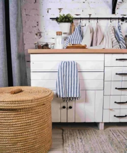 striped linen kitchen towel sink counter