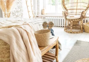 woven basket bedroom storage styled