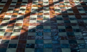 colored reflective deck tiles on balcony floor to reduce heat absorption