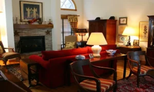 living room with floor lamp and table lamp