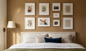 wood slat accent wall bedroom