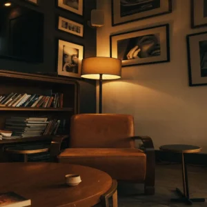 armchair reading corner realistic living room