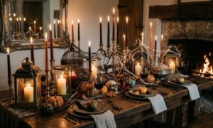 autumn candles lanterns table setting