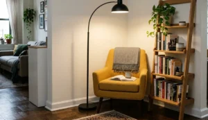 cozy small apartment reading nook Choose realistic apartment scale, freestanding furniture and practical lighting