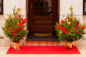front door wreath planters symmetry