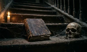haunted house staircase cobweb decor