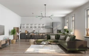 living room dining area open floor plan sofa