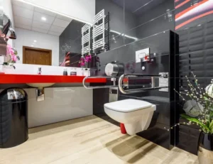 red black bathroom accessories mirror