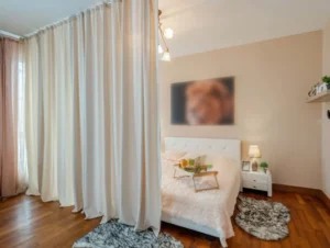 studio apartment curtain divider bed