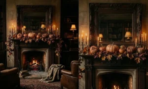 cozy vintage halloween mantel decor