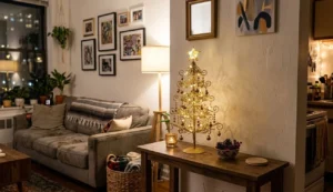 gold metallic tabletop tree for a shared small apartment