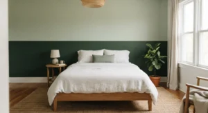 two-tone layered green accent wall bedroom